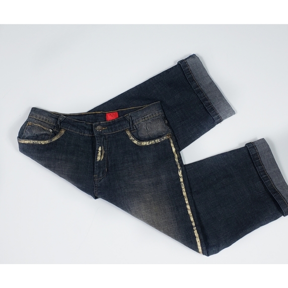V Cristina Gold Painted Denim Cropped Pants P8 - Picture 8 of 8